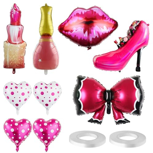 OAOSDH 9 Morceaux De Ballons À Thème De Maquillage Et 2 Rouleaux De Rubans, Ballons De Fête pour Femmes, Ballons Décoratifs De Fête, Ballons De Style Créatifs.
