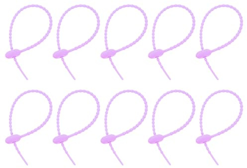 sourcing map 20Pcs 9 Silicone Cable Ties, Reusable Zip Ties Strips Twist Tie, Cable Cord Wraps Management Organizer for Home Office Kitchen Food Bag, Purple