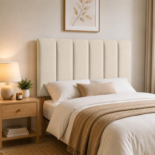 YORKSHIRE HOMEWARE Padded Lined Headboard | Lined Headboards in Plush Velvet Fabric | Bed Bedroom Decor Hotel Furniture (Cream, 3ft Single)