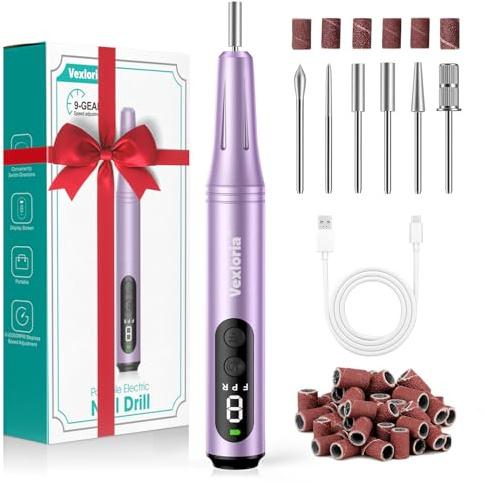 Vexloria Fresa per Unghie, 20000RPM, elocità Regolabil Lima Unghie Elettrica, Fresa Unghie, Manicure e Pedicure, Trapano Elettrico con Casa e Salone Usare, viola