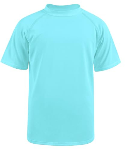 BSBUY Maillot de Bain Enfant, T-Shirt de Bain Anti-UV à Manches Courtes Garçon, Chemise Natation Rashguard Enfants, Séchage Rapide Haut de Bain Rashguard pour Enfant 5-10 Ans(130~150)