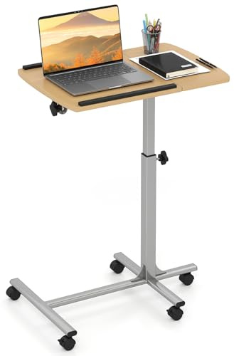 GIANTEX Table d'appoint pour ordinateur portable, inclinable avec bouton en forme de C, avec 5 roues, portable et peu encombrant, idéale pour café, travail, étude, portée de 15 kg, 60 x 40 x 91,5 cm