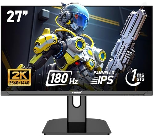 Gawfolk Pantalla PC IPS de 27 pulgadas, 2K WQHD (2560 × 1440), monitor de juego 180Hz, 1ms sin bordes, 100% sRGB, 178 ° gran angular, HDMI, DisplayPort, compatible con 75 x 75 mm montaje en