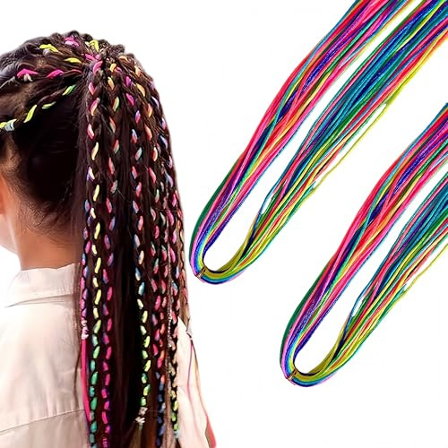 EYWILYWI Bunte Haare für Zöpfe, Regenbogen-Zöpfe für Kinder, Mädchen, DIY, Party, Highlights, Glitzer-Haar, Haarflechten für Weihnachten, Karneval, Haarstyling-Zubehör, 64 Stück (mehrfarbig)