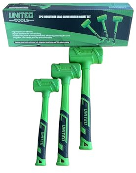 United Tools Industrial Dead Blow Rubber Mallet Set, 3-Piece, 620g/1050g/1500g, Green