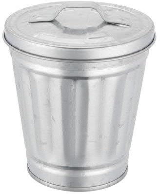 1 Pc Silver Mini Galvanized Trash Can with Lid, Mini Wastebasket Small Metal Buckets with Lids Tabletop Metal Rubbish Bin Flower Pot Pen Holde Trash, Wastebaskets (9.5X9X9CM)