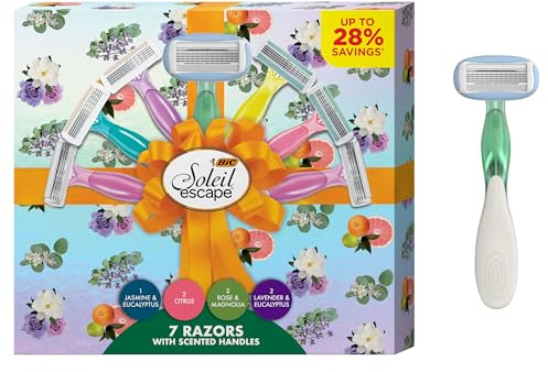 BIC Soleil Escape Damen Einwegrasierer Vielfalt Urlaub Geschenkset, Duftende Rasierergriffe, 7 Rasierer, Selbstpflege-Geschenke für Frauen