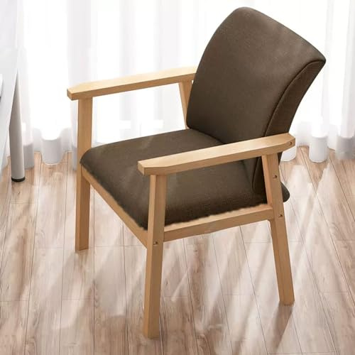 Moderno taburete de tocador de maquillaje, reposabrazos y patas de madera, silla tapizada con respaldo, asiento cosmético transpirable, elegante taburete de maquillaje marrón