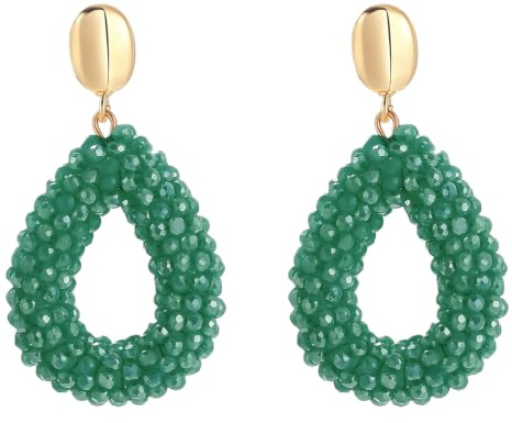 Pendientes Colgantes Boho para Mujer, Pendientes Statement Trenzados con Cuentas, Joyería de Moda Ligera en Tono Dorado