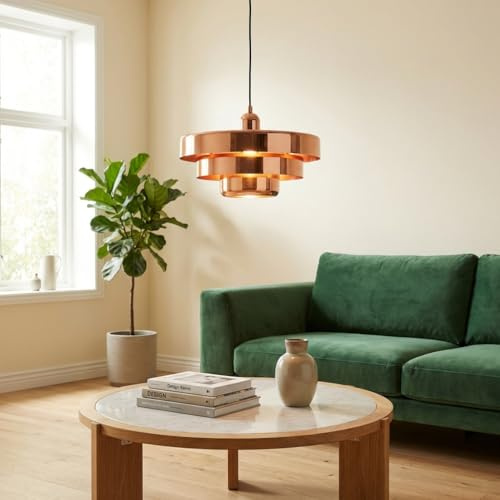 BARCELONA LED Pendelleuchte MACARRON Kupfer 3-stufig, Metall Eisen, Bauhaus Minimalistisch, Indirekte Blendfreie Beleuchtung, Klassisch Vintage Modern & Zeitloser Luxus E27