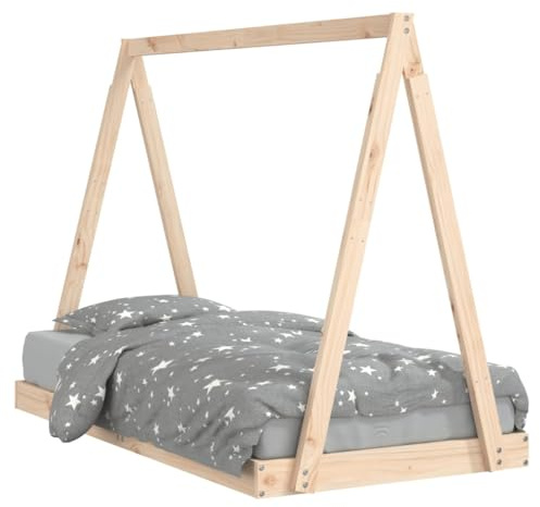 Kinderbett 80x160 cm Massivholz Kiefer mit Lattenrost und stabilem Gitter, Tipi-Bett Design für Kinderzimmer, umbaubar mit Schlupfsprossen, sicherer Fallschutz und Stauraum