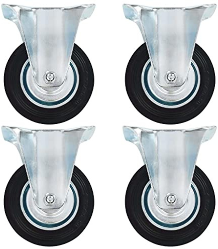 Ordellia Bockhjul 4 st. 100 mm gummi och järn med zinkbeläggning, 70 kg per rulle, för arbetsbänk, vagnar, soffbord, växtstativ, lagerlogistik och transportutrustning