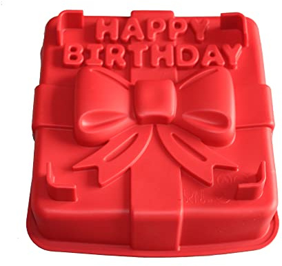 X-Haibei 8-inch Happy Birthday Gift Box Cake Pan Pizza Gelatinas Baking Silicone Square Mold