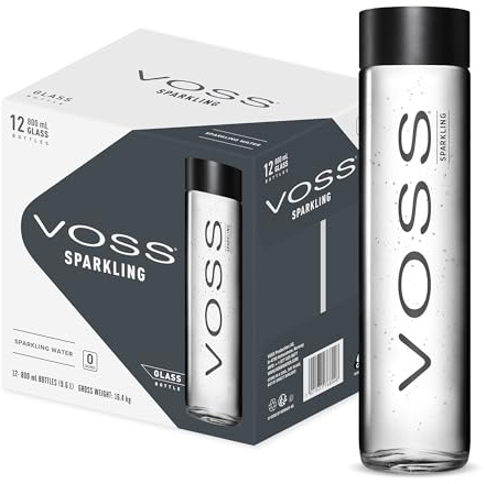 Voss Sparkling Water, 800ml Glass Bottles (Pack of 12) - Premium Naturally Carbonated Artesian Water from Norway