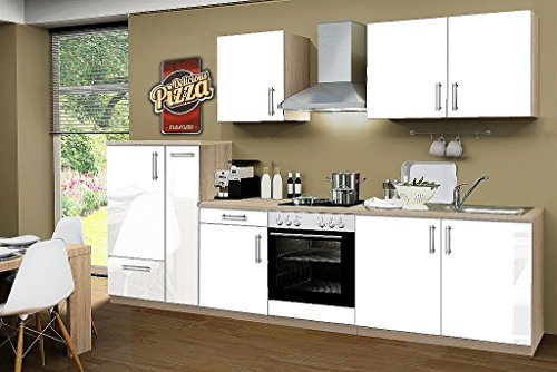 idealShopping GmbH Küchenblock ohne Elektrogeräte Premium 300 cm in weiß glänzend