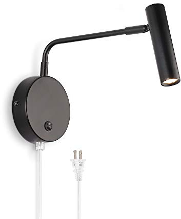 Joossnwell Wall Lights with Plug in Cord, Industrial Wall Lamps for Bedroom with on Off Switch Warm White 3000K Black-1 Pack