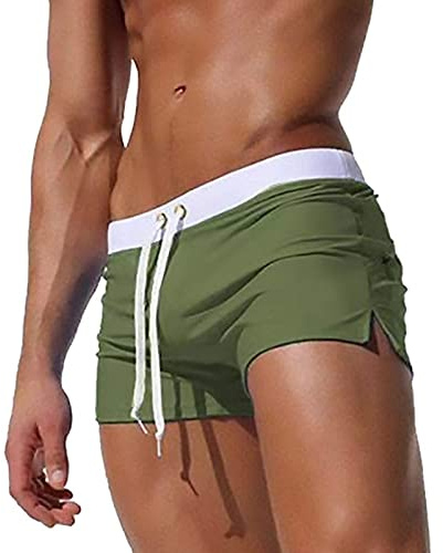Sexiga badbyxor för män, pojkar, badkläder, shorts, kalsonger, för strand, heta källor, surfing, Armégrön, S