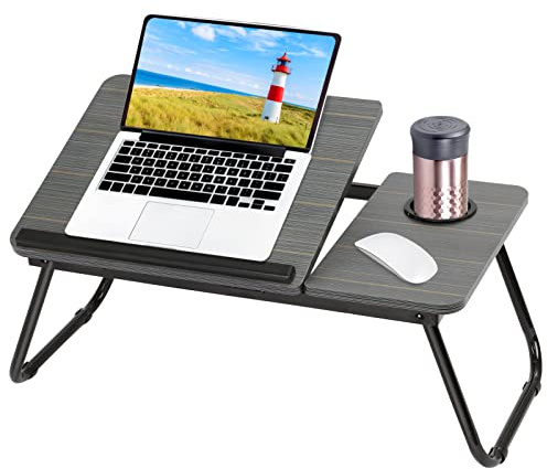 MorNon Table pliable pour ordinateur portable 55x32x25cm Table pour tablette Table de lit Plateau de lit Table pour ordinateur portable Table pour notebook avec porte-gobelet pour la lecture ou le