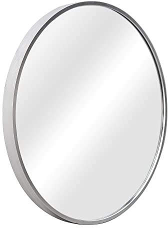 Espejo de Pared Decoración de Baño Pasillo Elegante con Gancho Redondo Aluminio Ø 50 cm Plata