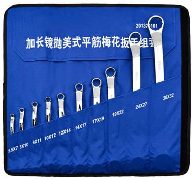 Chinese Premium Tool Juego de llaves de estrella acodadas dobles, Extralargo / 5.5X7mm-30X32mm (10 piezas)