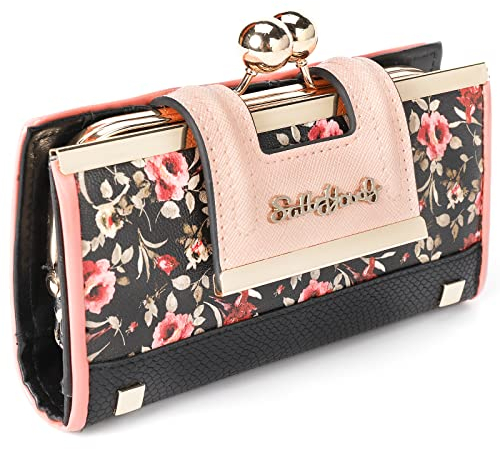 Gladdon Damen Geldbörse mit Blumenmuster – Vintage Portemonnaie mit 10 Kartenfächern, Sichtfenster, Kleingeldfach und 3 Fächern – Elegante Brieftasche für Frauen