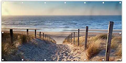 MuchoWow® Balkon Sichtschutz Sichtschutzmatte Balkonbanner Abdeckung für Terrasse Balkon Windschutz Blickdicht Wetterfest 200x90 cm Sand - Strand - Düne - Meer - Sommer