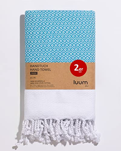 Luum® Juego de 2 toallas de mano, juego de toallas deportivas, juego de toallas de pelo, 100% algodón hilado en anillos, secado rápido, sin pelusas, turquesa, 45 x 95, set de regalo