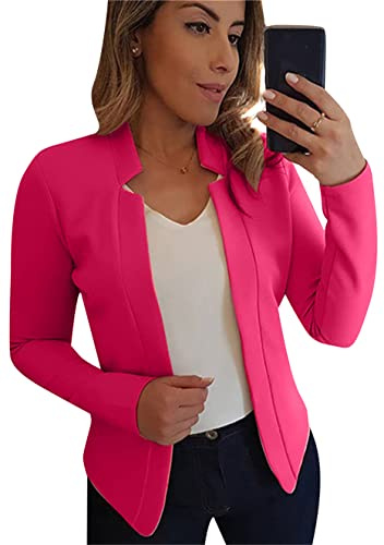 DIACACY Women Plus Size Casual Blazer Work Business Open Front Long Sleeve Suit Jacket Lightweight Basic Blazer Rose M