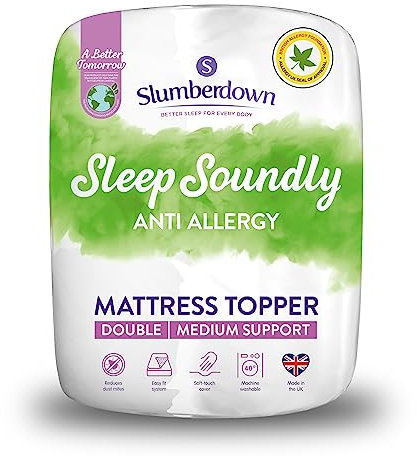 Slumberdown Anti Allergy Mattress Topper Double Bed - Allergy UK Approved Anti Bacterial Bed Topper for Allergy Sufferers | OEKO‑TEX Certified, UK-Made, Washable (135 x 190cm)
