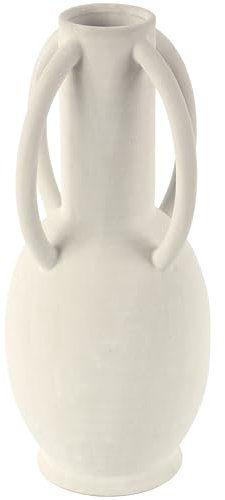 Deco 79 Vaso in ceramica testurizzata con 4 manici, 35,6 x 35,6 x 5,1 cm, bianco