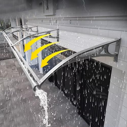 Transparentes Pultbogenvordach,Türvordach Haustürdach Pultvordach,Vordach für Haustür,für Draußen Sonnenschutz Regenschutz,aus Aluminium und Polycarbonat,Schlagfest (80x200cm/32x79)