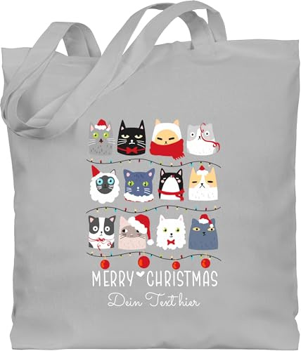 Geschenk mit Namen personalisiert by Shirtracer - Baumwolltasche - Katzen zu Weihnachten I Merry Christmas mit Wunschtext I Geschenk Katzenliebhaber