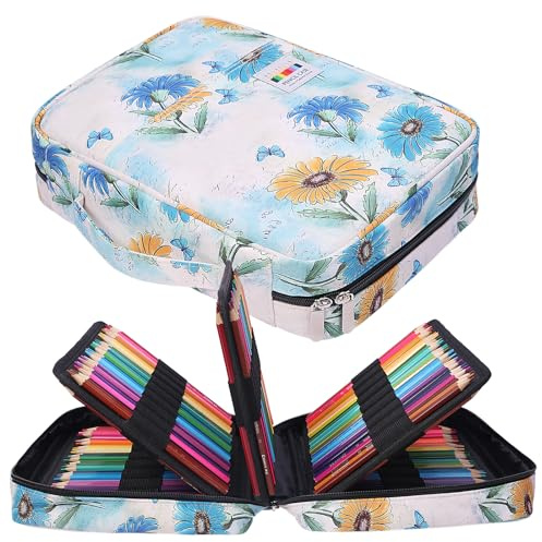 JAKAGO Grande astuccio XXL con 220 scomparti portapenne, borsa impermeabile per matite acquerellabili, pennarelli e penne gel, regalo per studenti artisti, margherita, xxl