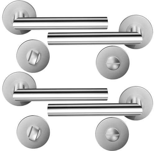 HAIFUAN Paquete de 2 manijas de puerta de acero inoxidable perilla de baño, juego de manijas de cerradura de puerta, barra de mano de puerta, acero inoxidable cepillado (S02-103BK-2)