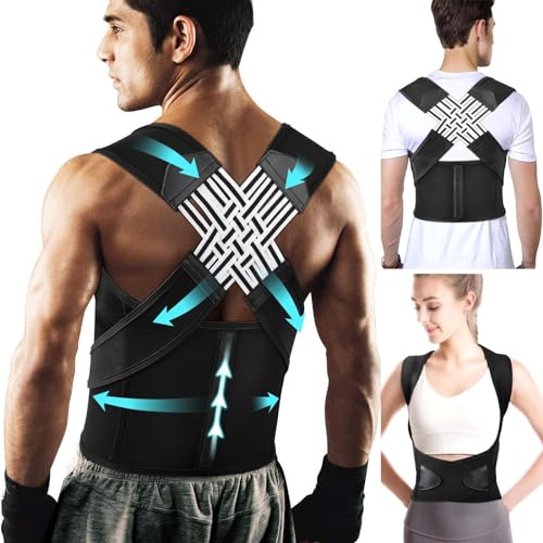 JINGSHUBO Rücken Geradehalter, Haltungskorrektur Rücken Damen und Herren, Back Posture Corrector, Lendenwirbelstütze Verstellbarer Rückenposenkorrektor (Schwarz Grau, S)