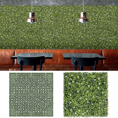 Goleray Siepe artificiale da 45,7 x 45,7 cm (6 pezzi) pannelli duri in bosso per piante da parete, sfondo verde, recinzioni per la privacy, per esterni, patio, interni, decorazione per interni, lato