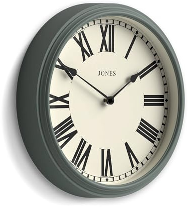 JONES CLOCKS® Hackney Reloj de Pared | Reloj clásico de números Romanos | 30cm | Verde | Un día de Noche Tradicional cocinas, pasillos o Espacios de Estar con Personalidad.