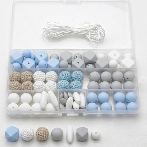 Artlatu 74 stk Blue Silikonperlen set, Lose Perlen Set Kit DIY Halskette Armband Schmuck Zubehör，inklusiv Fädelschnur(74-BLUE)