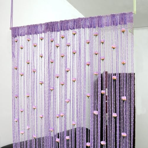 CHENRI Rose Thread Door Curtain, Rosenfaden-Türvorhang, 100x200cm Fadenvorhang Türvorhang Fäden, 2024 Neue Rose Blume Tür Vorhang Fenster Vorhang, Mehrfarbig Fadenvorhang für Türdekoration (Lila)