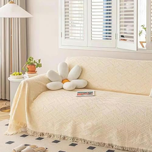 TAMUNI 90-340CM Wabenweiche Picknickdecke Boho Outdoor Teppich Strandmatte Baumwolle für Sofadecke Picknickdecke Outdoor Campingdecke mit Quaste