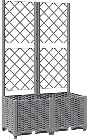 SDWEHO7 Garten Rankgitter, Pflanzkasten mit Spalier, Blumenkasten mit Rankhilfe, Blumenkübel Pflanzkübel Rankkasten Gartenspalier für Terrasse und Balkon, Hellgrau 80x40x136 cm PP