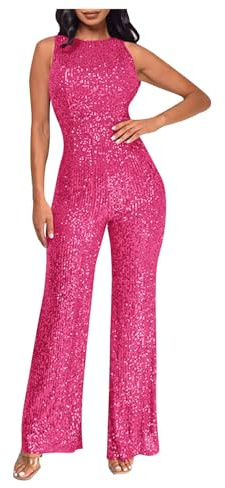 Mrat Pailletten-Jumpsuit für Damen, glitzernd, ärmellos, Rundhalsausschnitt, schulterfrei, Playsuits, sexy Glitzer, hohe Taille, schmale Passform, Overall, Damen, elegante Hochzeitsoutfits, Party
