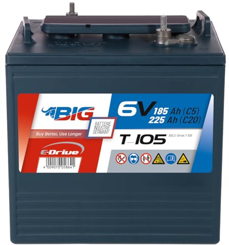 E-Drive - Hochleistungs-Blei-Säure-Batterie für Hebebühnen und Reinigungsmaschinen - Zuverlässig, Langlebig, Effizient, 99% Recycelbar (T-105-6V 225Ah)