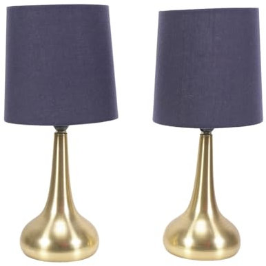 ValueLights | Brushed Gold Teardrop Touch Dimmer Table Lamps with Navy Blue Shade | Table Lamps, Home Décor & Improvement Essential