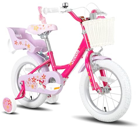 STITCH Enhörning, 30 cm barncykel för 2–4 år, barncykel med dockcykelsäte och stödhjul & korghållare, lila