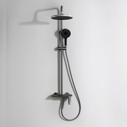 BiaoTeng Colonne de Douche avec Mitigeur pour Baignoire Monocommande Robinet de Baignoire Laiton Ensemble Douchette Douche Salle de Bain Gris