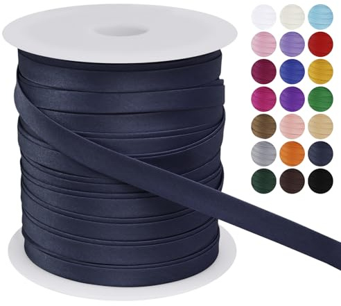 LEREATI Schrägband 10mm x 50m, Einfassband zum Nähen Doppelt Gefaltetes Stoffband aus Polyester Hemming Tape Satin, Nahtband zum Nähen Basteln Dekorationen DIY Handwerk (Dunkelblau)