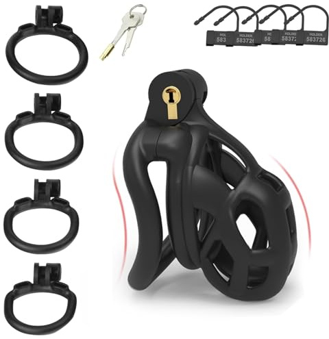 Male Chastity Device Cock Cage 2.0 Male Penis Cage with 4 Sizes Rings and Invisible Lock Lightweight Chastity Cage for Man Penis Exercise Training Bondage Adult Sex Toys(Nano)