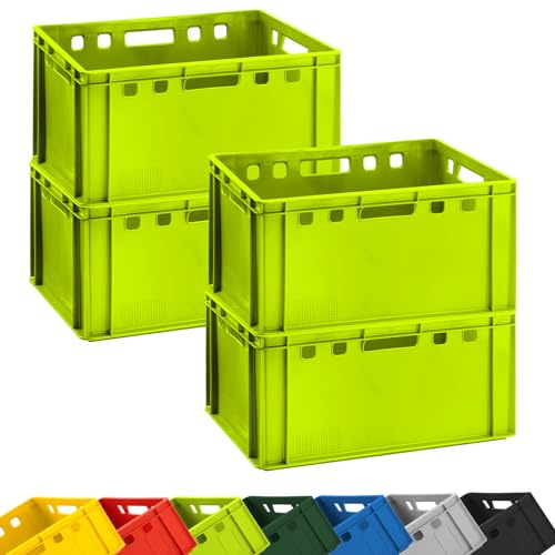 BURI 4x Fleischkiste E3 Metzgerkiste 60x40x30 cm lebensmittelecht, robust, stapelbar - Eurokisten Lagerkisten Stapelkiste aus Deutschland (Hellgrün)