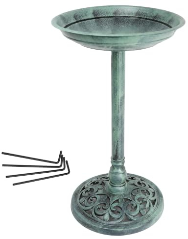 DIVCHI Bird Bath for Garden Freestanding Birdbaths Wild Birds Baths Feeder Bowl Pedestal Birdbath for Outdoors Patio Yard & Lawn Décor (Light Green Classic Bird Bath)